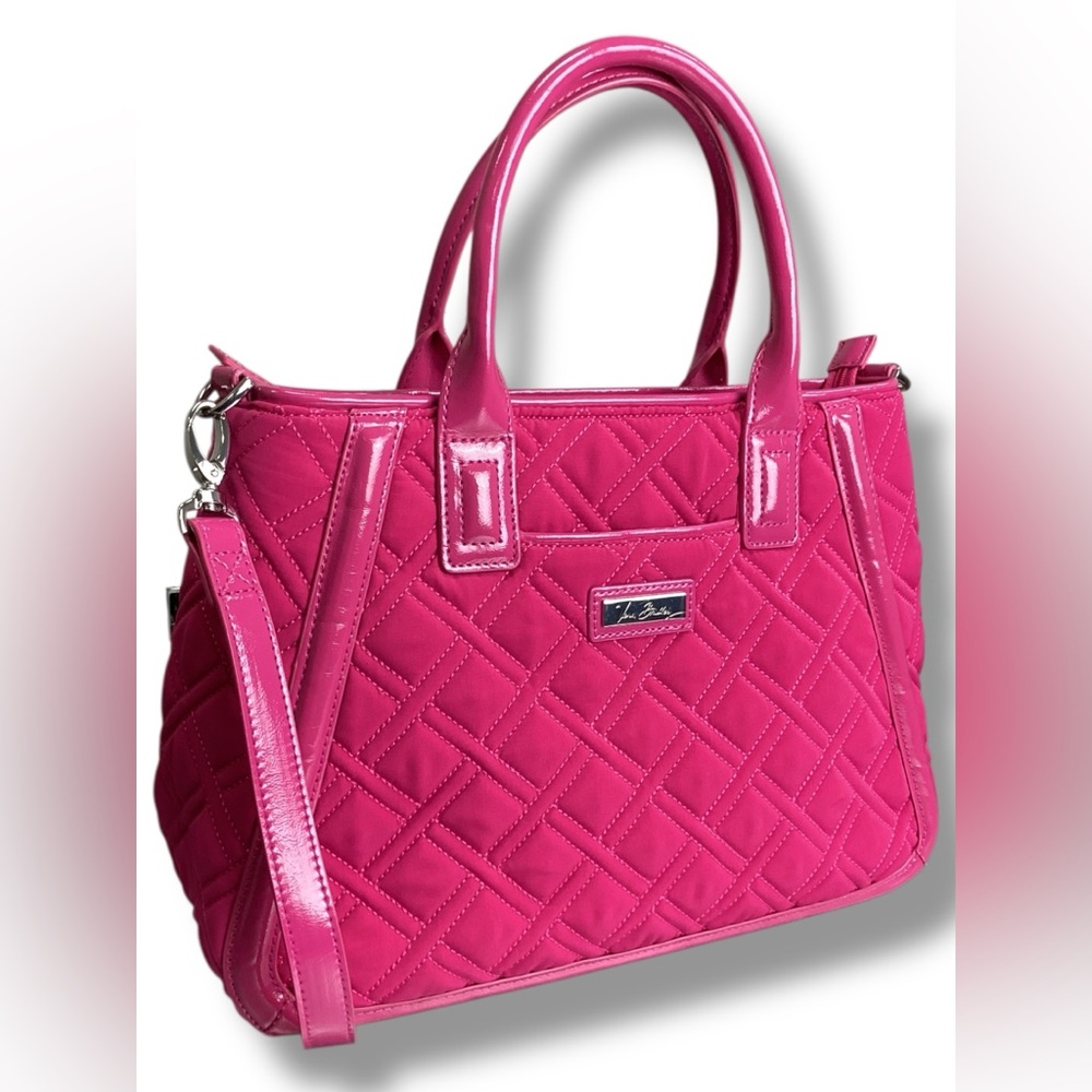 Vera Bradley Hot Pink Trapeze Bag faux leather Trim quilted Shoulder Purse